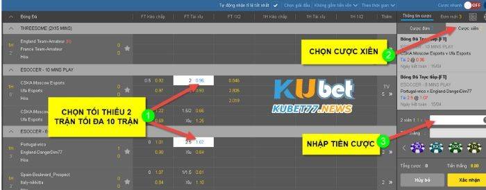 Hướng dẫn cược xiên bóng đá Kubet với những bước đơn giản